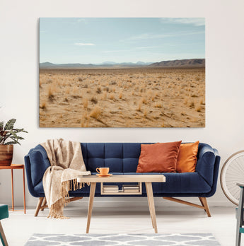 55918919-MGV-CV-36X24-Desert Landscape Wall Art – Golden Grass Plains and Mountain Horizon Canvas Print, Southwest Nature Photography Decor for Living