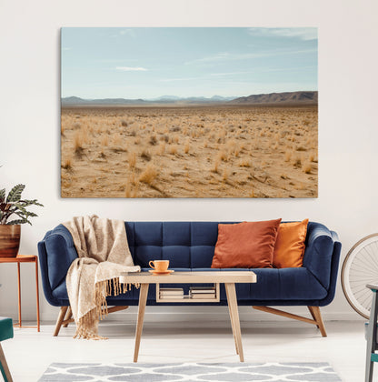 55918919-MGV-CV-36X24-Desert Landscape Wall Art – Golden Grass Plains and Mountain Horizon Canvas Print, Southwest Nature Photography Decor for Living