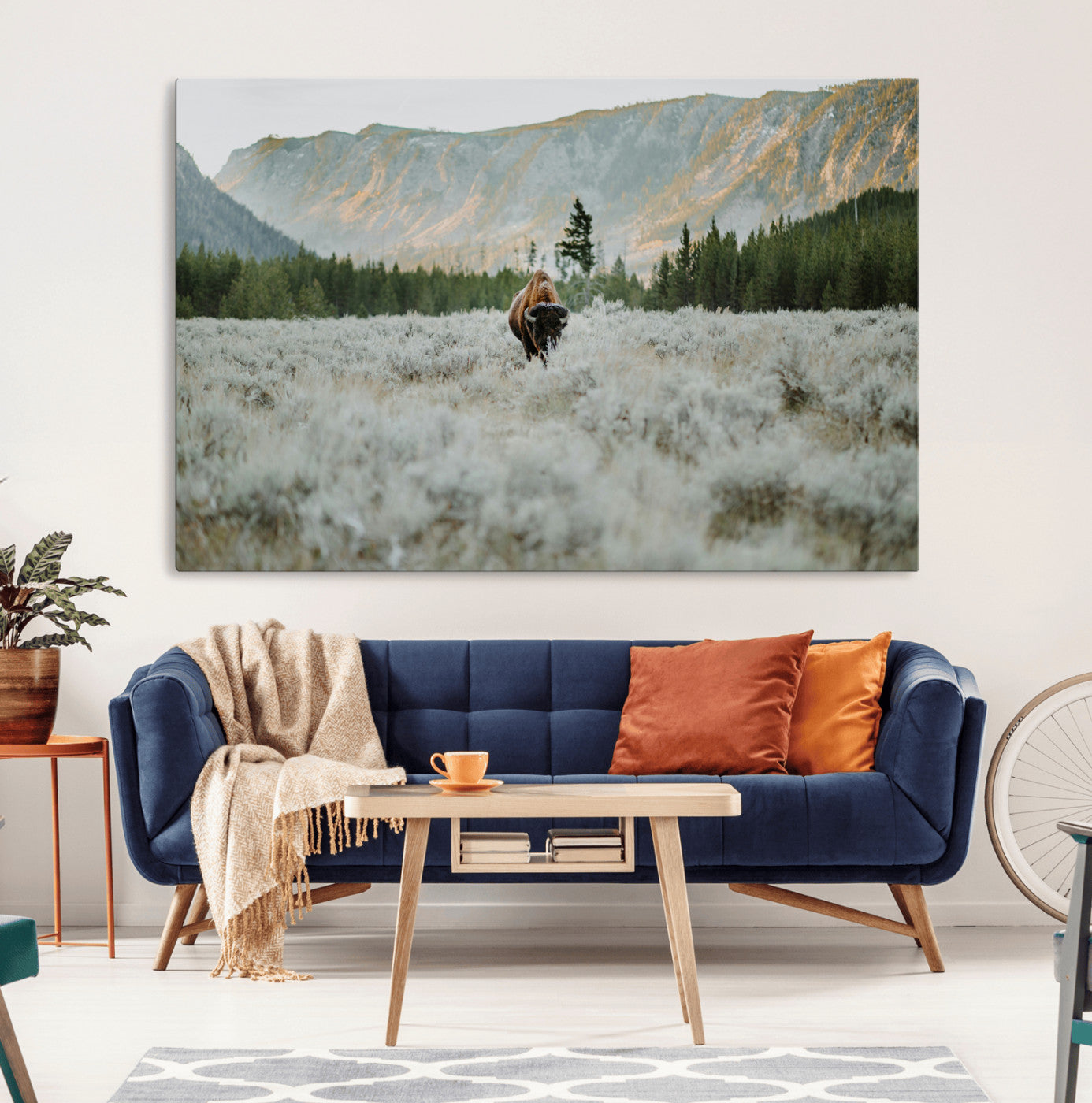 41674074-MGV-CV-36X24-Bison Wall Art – American Buffalo Wildlife Photography Canvas Print, Western Mountain Landscape Artwork Rustic Nature Decor for