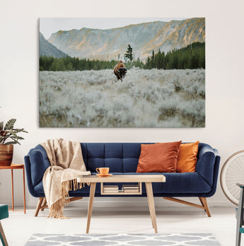 41674074-MGV-CV-36X24-Bison Wall Art – American Buffalo Wildlife Photography Canvas Print, Western Mountain Landscape Artwork Rustic Nature Decor for