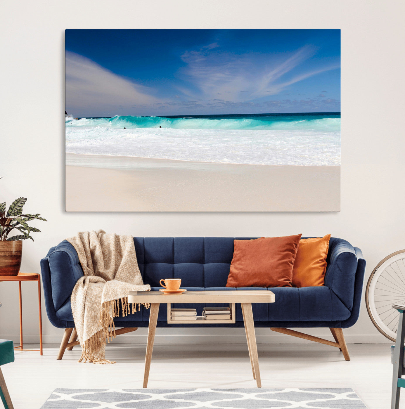 55017356-MGV-CV-36X24-Ocean Beach Wall Art – Turquoise Wave and White Sand Shoreline Canvas Print, Coastal Seascape Photography Decor for Living Room,