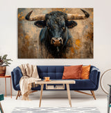 91615410-MGV-CV-36X24-Bull Wall Art – Rustic Western Longhorn Canvas Print, Powerful Abstract Animal Painting, Farmhouse Ranch Decor for Living Room,