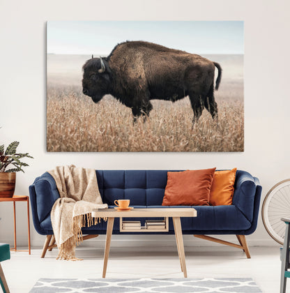 69909079-MGV-CV-36X24-Bison Wall Art – Majestic Buffalo Canvas Print in Prairie Grasslands, Rustic Western Animal Painting, Farmhouse Ranch Decor for