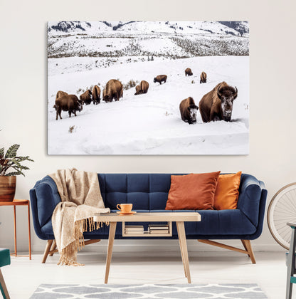 38217250-MGV-CV-36X24-Bison Herd Wall Art – Wildlife Canvas Print of Buffalo Winter Snow Scene, Rustic Western Lodge Décor, Farmhouse & Cabin Nature