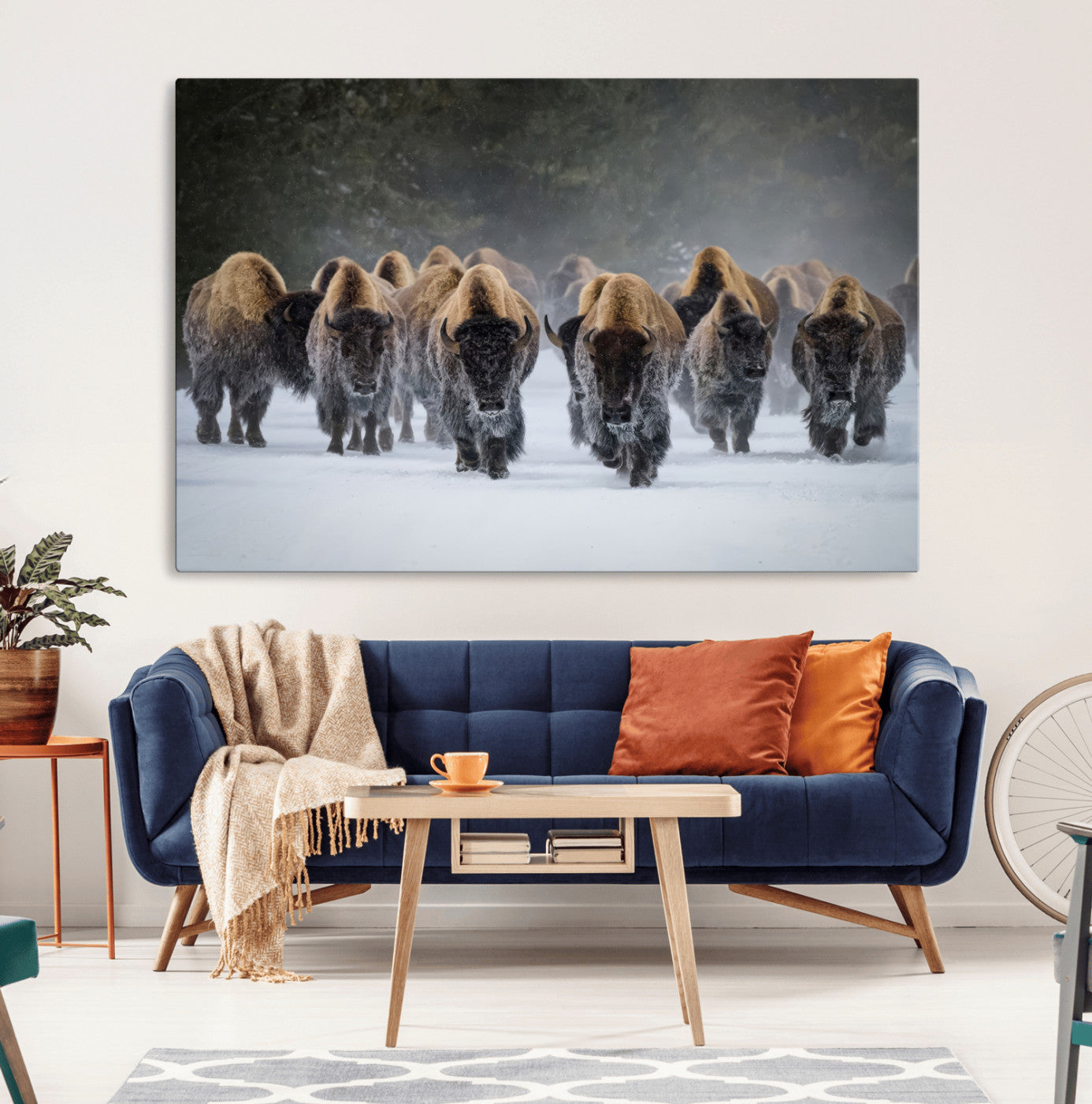30332489-MGV-CV-36X24-Winter Bison Herd Wall Art – Powerful Buffalo Canvas Print, Rustic Wildlife Photography Decor for Farmhouse, Cabin, Lodge, Living