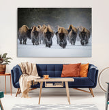 30332489-MGV-CV-36X24-Winter Bison Herd Wall Art – Powerful Buffalo Canvas Print, Rustic Wildlife Photography Decor for Farmhouse, Cabin, Lodge, Living