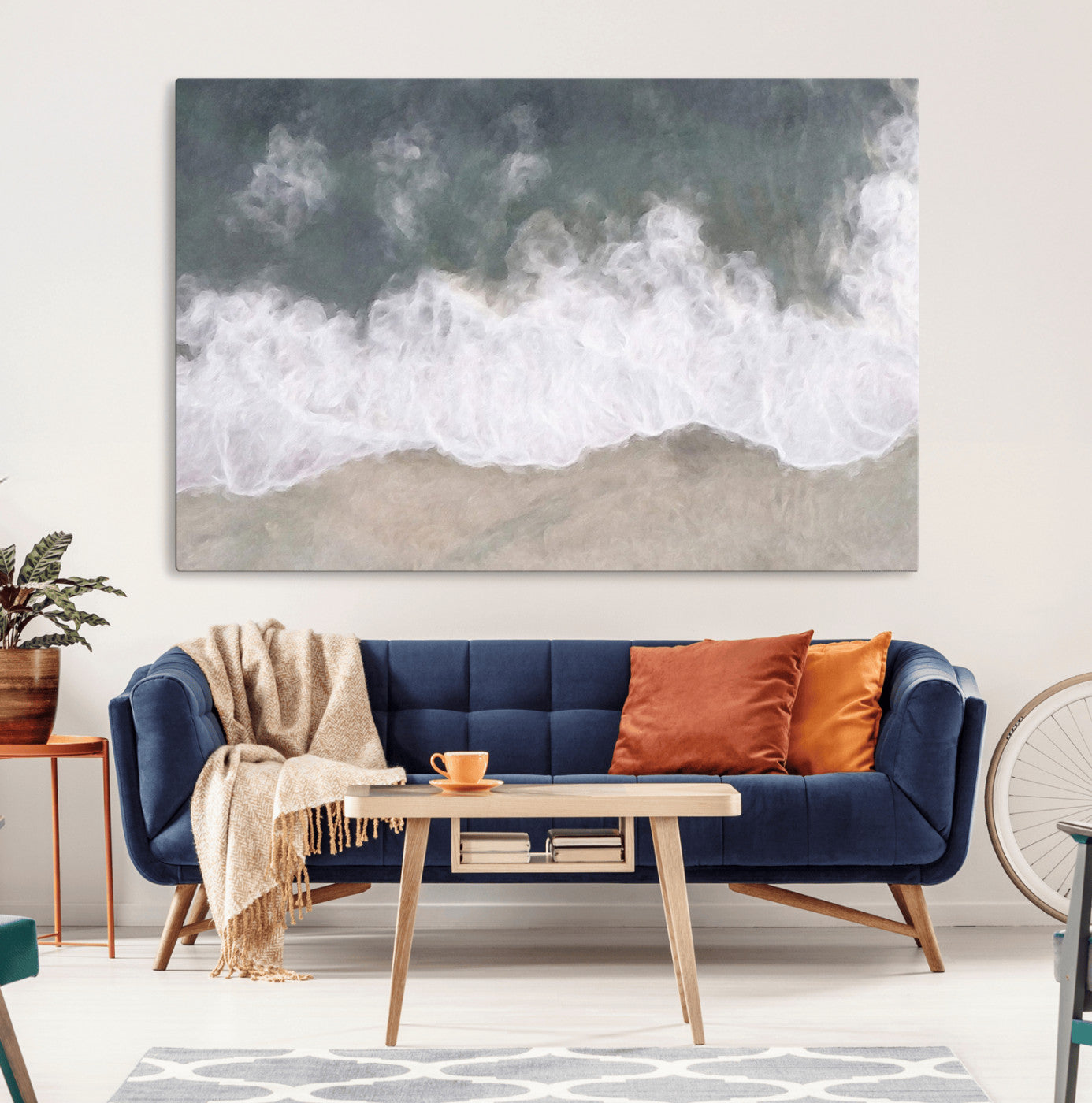10072982-MGV-CV-36X24-Abstract Ocean Wave Wall Art – Coastal Beach Canvas Print, Minimalist Seascape Painting, Modern Ocean Inspired Artwork for Living