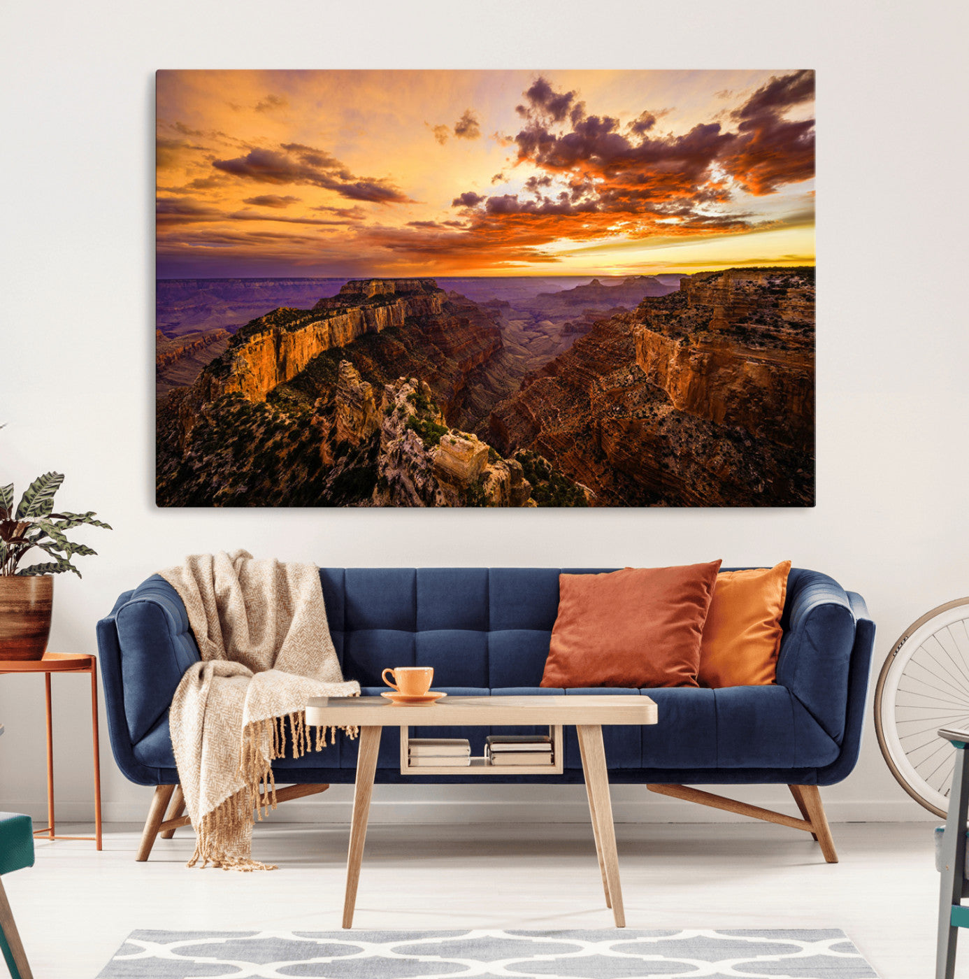 75573843-MGV-CV-36X24-Grand Canyon Sunset Wall Art – Panoramic Canyon Landscape Canvas Print, Dramatic Desert Cliffs Artwork, Nature Inspired Scenic
