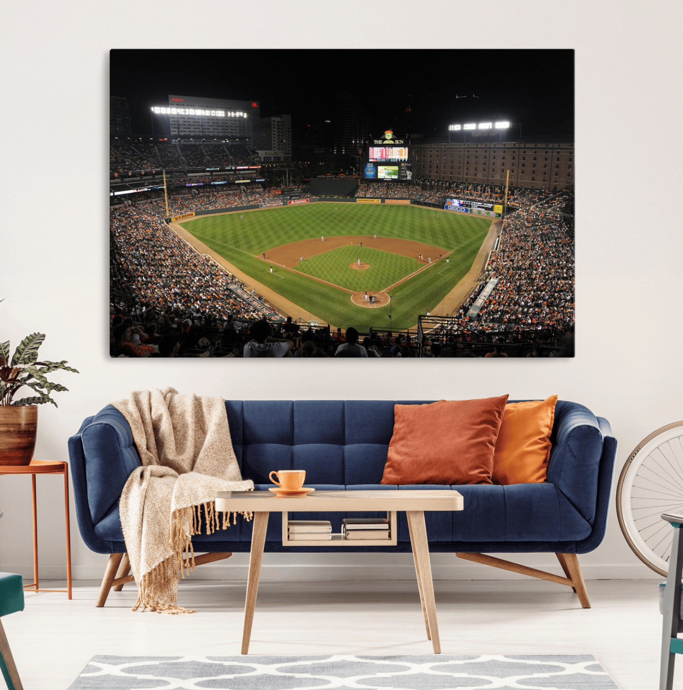 26445161-MGV-CV-36X24-Baseball Stadium at Night – Panoramic Ballpark Canvas Wall Art, Sports Decor for Man Cave, Office, Game Room, Sports Bar, Baseball