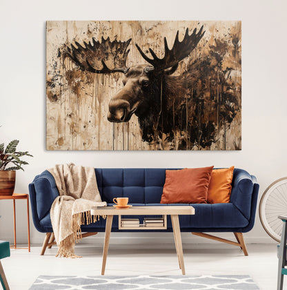 83505059-MGV-CV-36X24-Majestic Moose Wall Art – Rustic Animal Canvas Painting – Wilderness Wildlife Decor with Earthy Tones for Cabin, Lodge, Farmhouse,