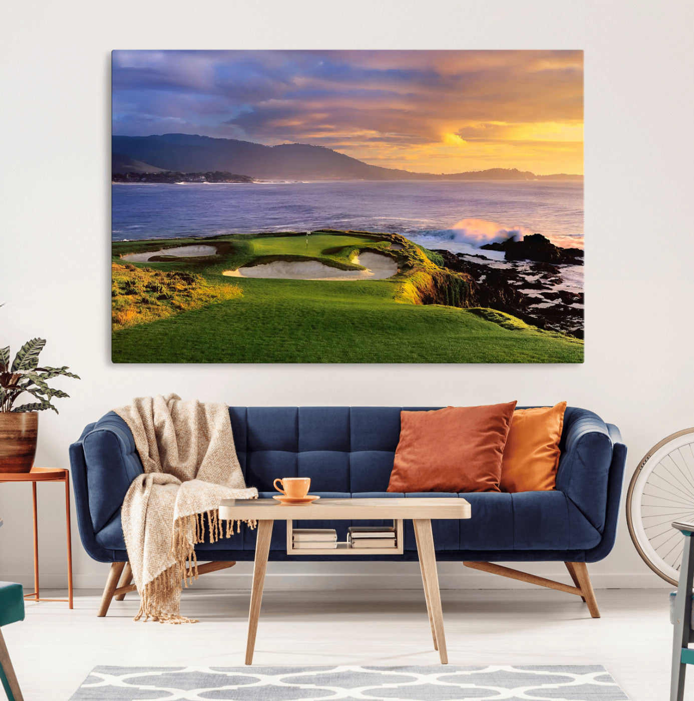 39644075-MGV-CV-36X24-Golf Course Wall Art – Coastal Sunset Canvas Print, Scenic Oceanfront Fairway Landscape Decor for Office, Man Cave, or Living Room