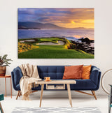 39644075-MGV-CV-36X24-Golf Course Wall Art – Coastal Sunset Canvas Print, Scenic Oceanfront Fairway Landscape Decor for Office, Man Cave, or Living Room