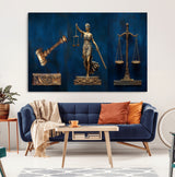 91629053-MGV-CV-36X24-Lady Justice Wall Art – Golden Gavel and Scales Canvas Print, Elegant Legal Office Decor for Lawyers, Judges, Courtroom or Study