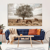 87590224-MGV-CV-36X24-Longhorn Cattle Wall Art – Rustic Western Landscape Canvas Print, Texas Farmhouse Prairie Scene for Living Room, Office, or Ranch