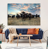 13867292-MGV-CV-36X24-Black Cattle Wall Art – Rustic Ranch Herd Canvas Print, Western Farmhouse Country Landscape Decor for Living Room, Office, or