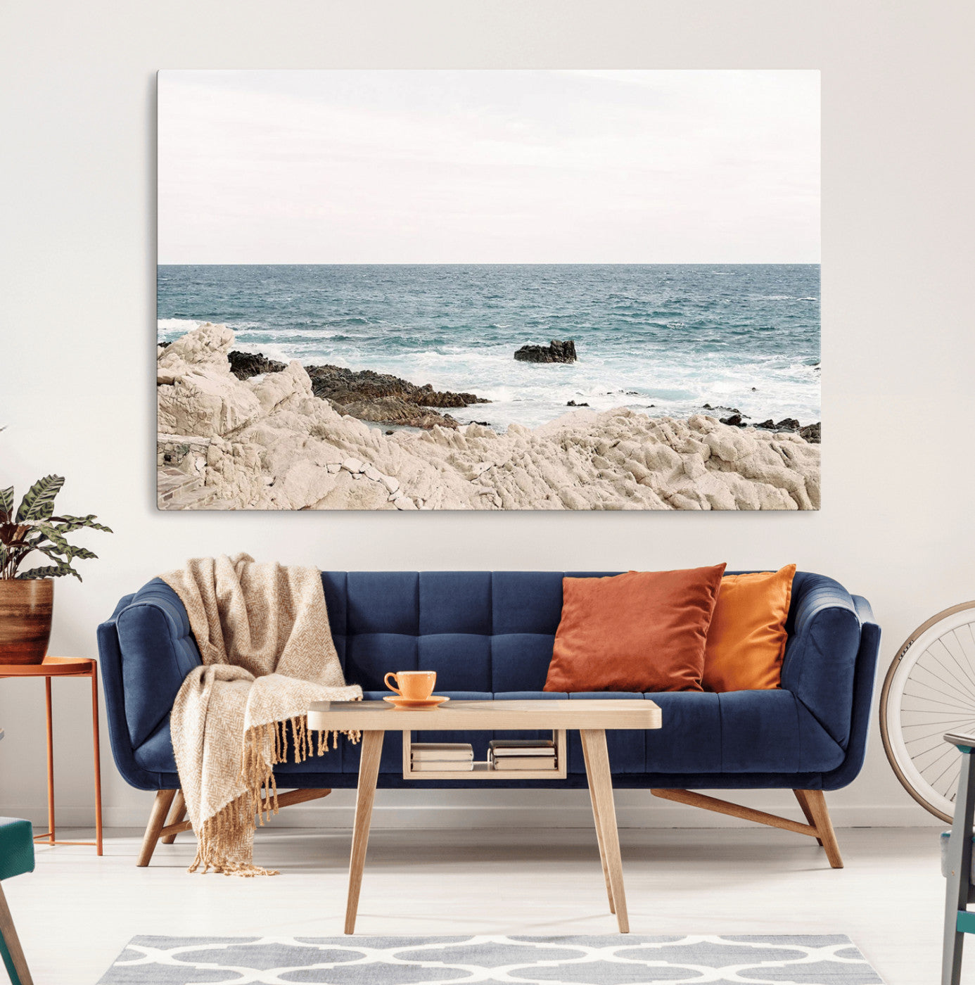 25481980-MGV-CV-36X24-Ocean Coastal Wall Art – Rocky Shoreline and Waves Canvas Print, Serene Beach Landscape Decor for Living Room, Bedroom, or Office