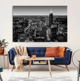 46578567-MGV-CV-36X24-Atlanta Skyline Wall Art – Black and White Cityscape Canvas Print, Modern Urban Night Decor for Office, Living Room, or Apartment