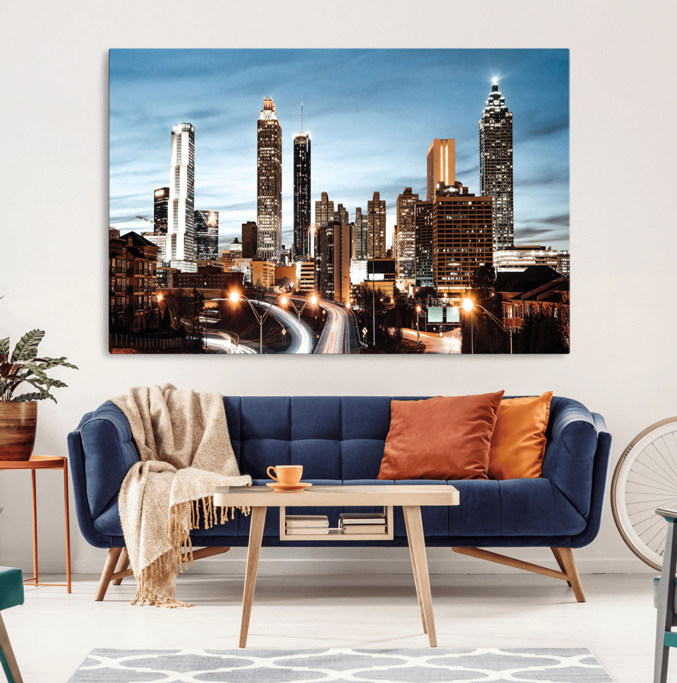 23859158-MGV-CV-36X24-Atlanta Skyline Wall Art – Modern Cityscape Canvas Print with Night Lights and Traffic Trails, Urban Decor for Office, Apartment,