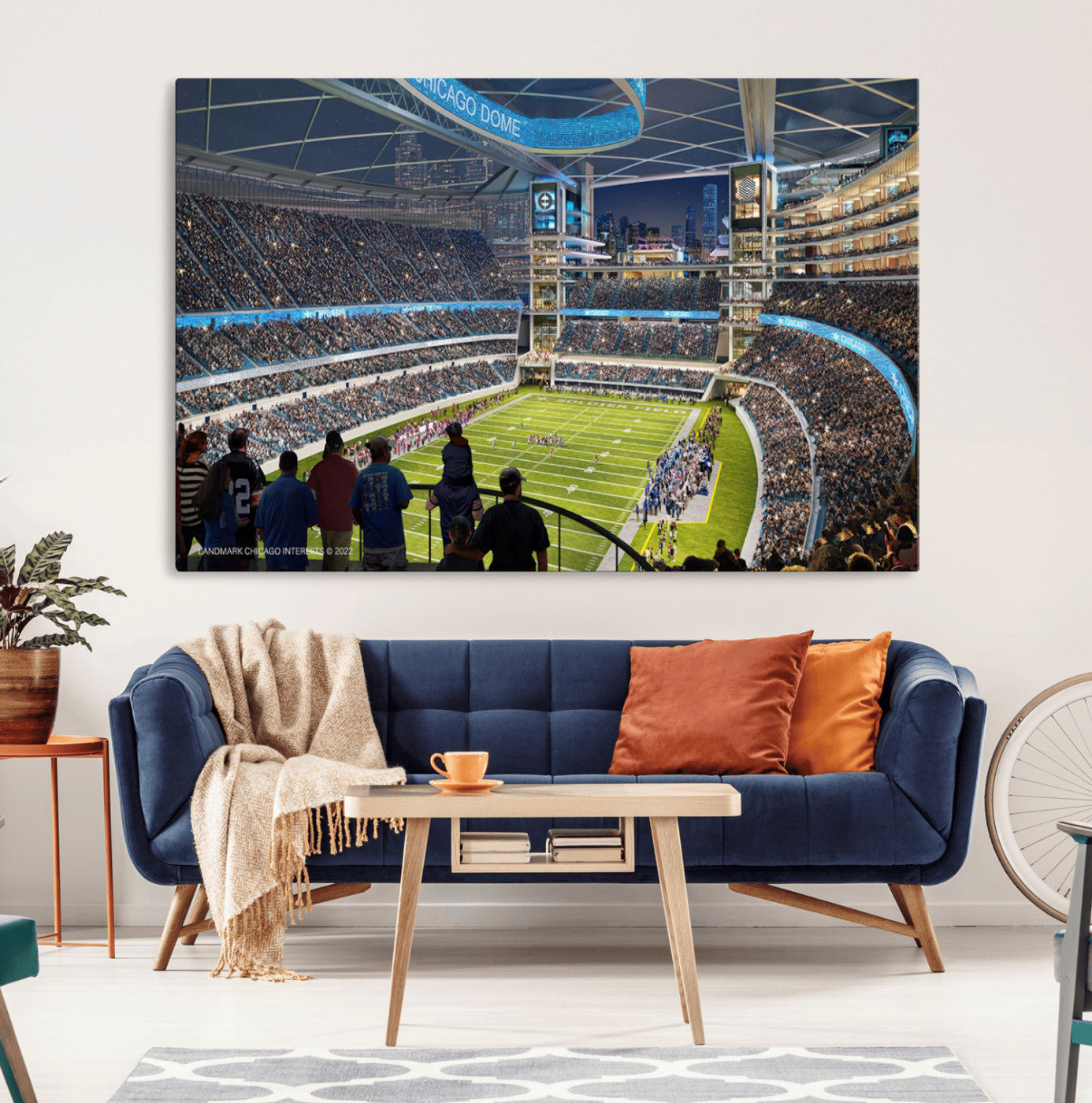41816511-MGV-CV-36X24-Chicago Dome Stadium Wall Art – Futuristic Football Arena Canvas Print, Modern Sports Fan Decor for Man Cave, Office, Bar, or
