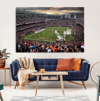 87578930-MGV-CV-36X24-Soldier Field Wall Art – Chicago Bears Football Stadium Sunset Canvas Print, Game Day Sports Decor for Man Cave, Bar, Office, or