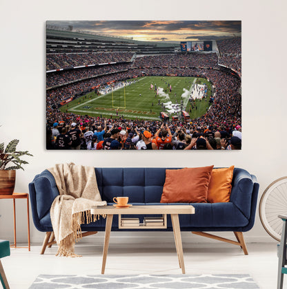 87578930-MGV-CV-36X24-Soldier Field Wall Art – Chicago Bears Football Stadium Sunset Canvas Print, Game Day Sports Decor for Man Cave, Bar, Office, or