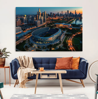 36690345-MGV-CV-36X24-Soldier Field Wall Art – Chicago Bears Stadium Aerial Night Canvas Print, City Skyline Football Decor for Living Room, Office, or
