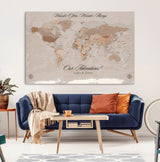 95243244-MGV-CV-36X24-Wander Often Wonder Always World Map Wall Art – Neutral Beige Adventure Canvas Print, Rustic Boho Travel Decor for Bedroom, Living