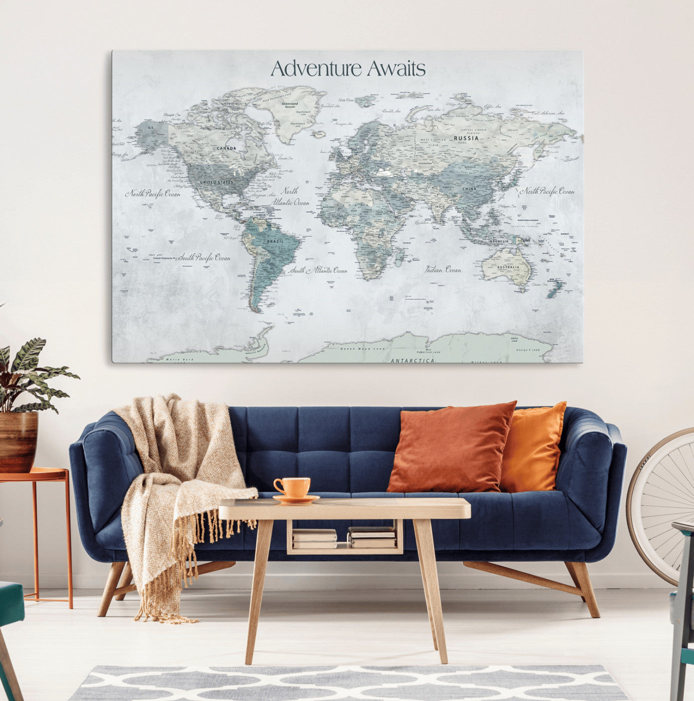 TEST111-MGV-CV-36X24-Personalized Adventure Awaits Push Pin World Map – Custom Framed Travel Tracker Canvas Wall Art for Home, Office
