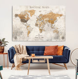 99422096-MGV-CV-36X24-Adventure Awaits World Map Wall Art – Neutral Beige Canvas Print, Modern Travel Inspired Wall Decor for Living Room, Bedroom or