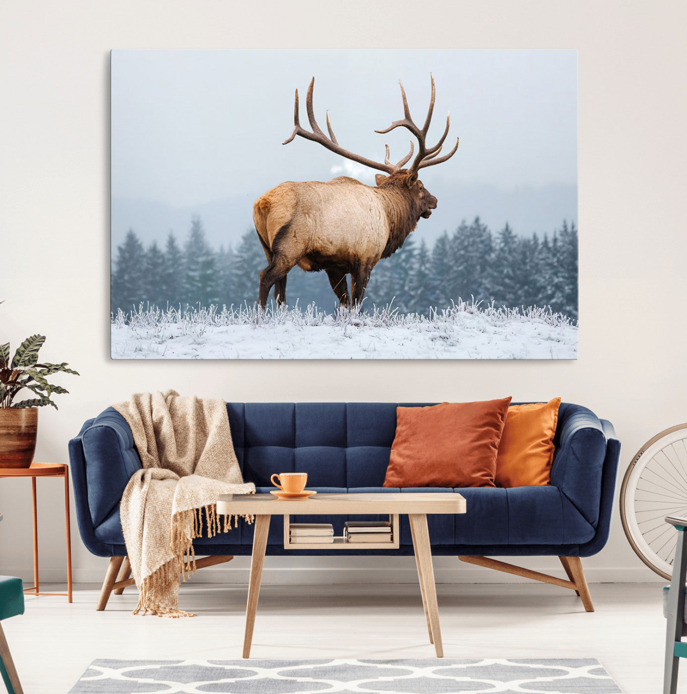 85177251-MGV-CV-36X24-Elk Wall Art – Majestic Wildlife Canvas Print of Bull Elk Snowy Forest, Rustic Nature Decor for Living Room, Cabin, or Office