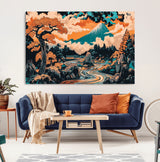 21638941-MGV-CV-36X24-Japanese Landscape Wall Art – Mount Fuji and Flowing River Ukiyo-e Style Canvas Print, Traditional Japan Inspired Artwork for