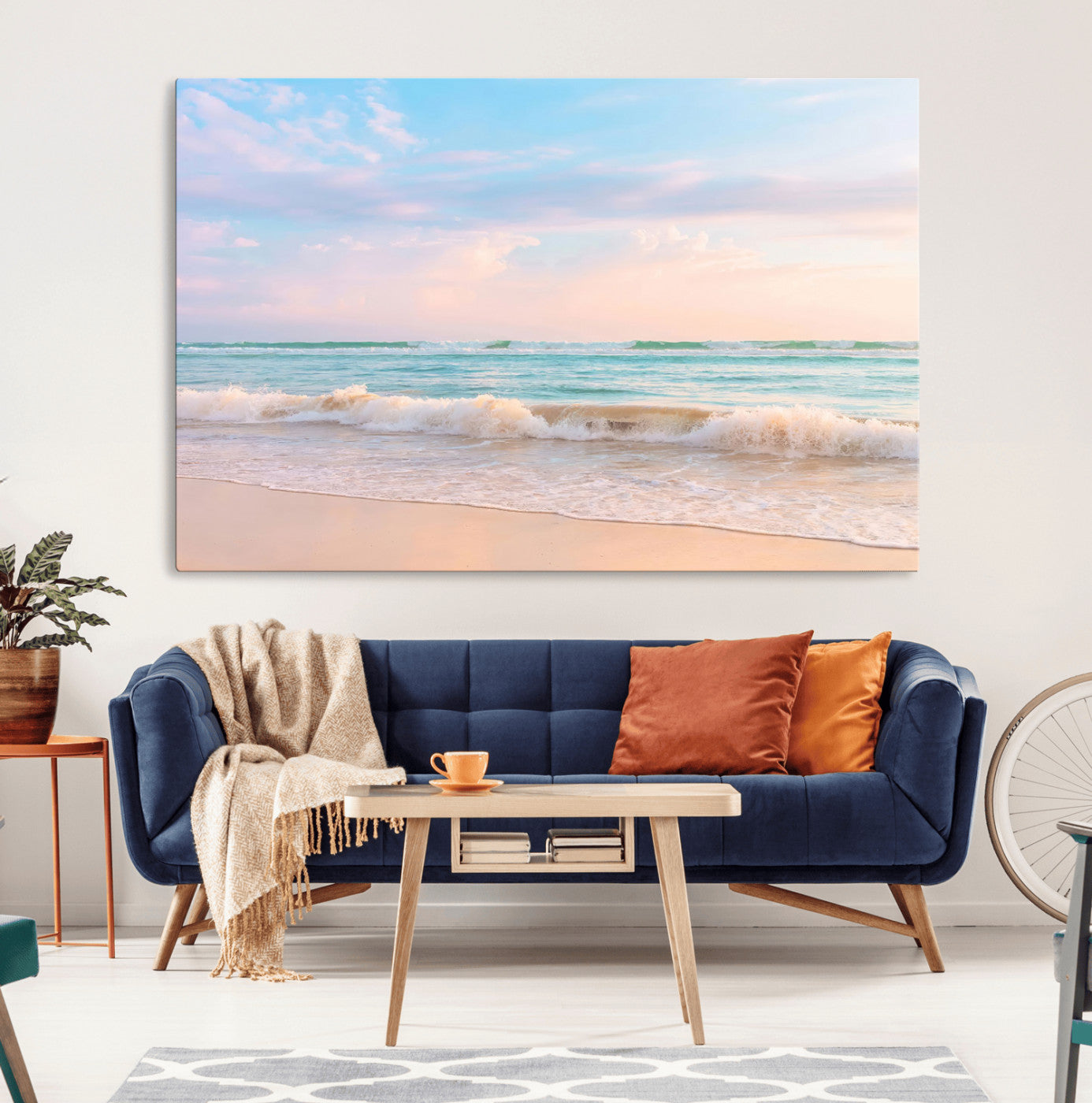 88024944-MGV-CV-36X24-Beach Landscape Wall Art – Coastal Ocean Canvas Print with Gentle Waves and Pastel Sky, Serene Seascape Photography for Living