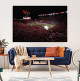 60690191-MGV-CV-36X24-Stadium Wall Art – Night Game Football Canvas Print with Fireworks, Marching Band and Crowd, Panoramic Sports Photography for Man