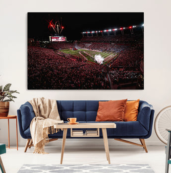 60690191-MGV-CV-36X24-Stadium Wall Art – Night Game Football Canvas Print with Fireworks, Marching Band and Crowd, Panoramic Sports Photography for Man
