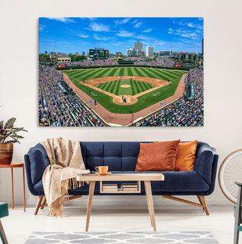 35800083-MGV-CV-36X24-Wrigley Field Baseball Stadium Canvas Wall Art – Packed Crowd Sports Stadium Print, City Skyline Baseball Field Canvas for Game