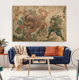 63782167-MGV-CV-36X24-Tsukioka Yoshitoshi Samurai Wall Art Print, Japanese Katana Warrior Canvas Wall Art, Octopus Sea Monster Canvas Print,