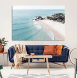 79395467-MGV-CV-36X24-Coastal Wall Art – Aerial Beach Canvas Print, Ocean Waves and Sandy Shore Photography Decor for Bedroom, Living Room, Office,
