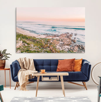 27332135-MGV-CV-36X24-Coastal Sunset Wall Art – Ocean Waves and Rocky Shore Canvas Print, Scenic Seaside Photography Decor for Bedroom, Living Room,