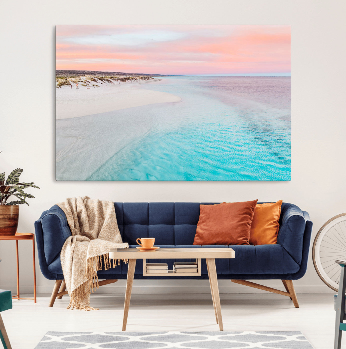 41613614-MGV-CV-36X24-Beach Sunset Wall Art – Pastel Ocean Canvas Print, Turquoise Water and Pink Sky Photography Decor for Bedroom, Living Room, Office