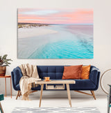 41613614-MGV-CV-36X24-Beach Sunset Wall Art – Pastel Ocean Canvas Print, Turquoise Water and Pink Sky Photography Decor for Bedroom, Living Room, Office