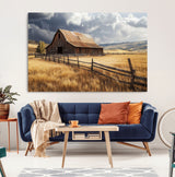 23718739-MGV-CV-36X24-Farmhouse Wall Art – Rustic Barn and Golden Wheat Field Canvas Print, Country Landscape Photography Decor for Bedroom, Living