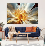 20862576-MGV-CV-36X24-Golden Abstract Flower Canvas Wall Art – Modern Botanical Bloom Print, Elegant Floral Artwork for Living Room, Bedroom, Office