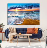 24077769-MGV-CV-36X24-Sunset Beach Wall Art – Ocean Waves Canvas Print, Golden Shoreline Photography Coastal Decor for Living Room, Bedroom, Office,