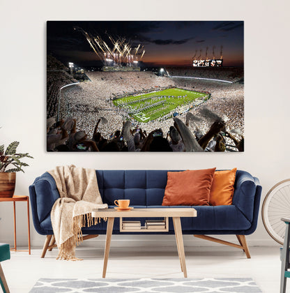 11221988-MGV-CV-36X24-Football Stadium Wall Art – Game Day Crowd with Fireworks, Sports Fan Photography Print, Stadium Decor for Man Cave, Bar, or