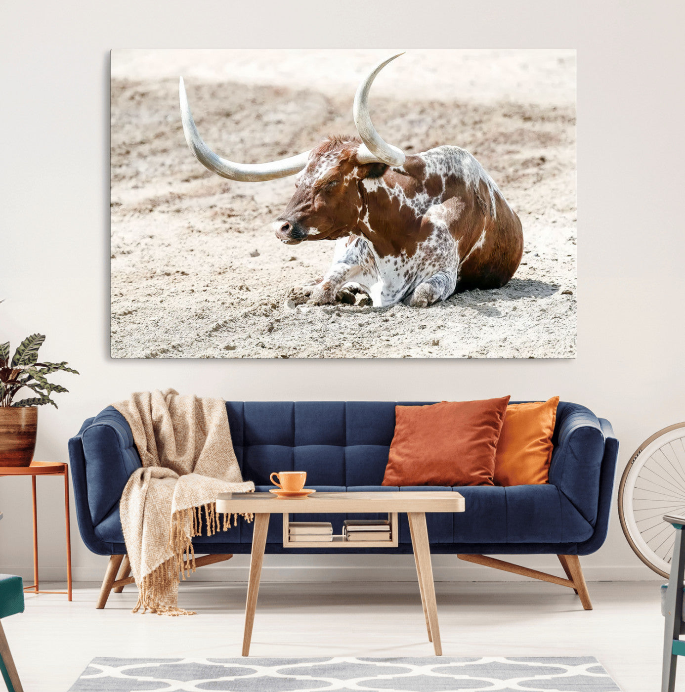 89096667-MGV-CV-36X24-Texas Longhorn Wall Art – Rustic Western Canvas Print, Cattle Photography Decor for Ranch House, Living Room, Office, Man Cave