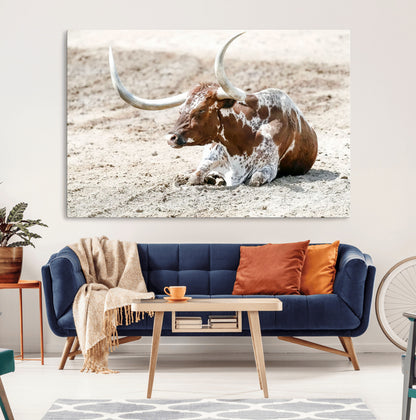 89096667-MGV-CV-36X24-Texas Longhorn Wall Art – Rustic Western Canvas Print, Cattle Photography Decor for Ranch House, Living Room, Office, Man Cave
