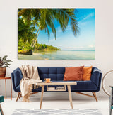 65056721-MGV-CV-36X24-Tropical Beach Wall Art – Palm Tree Coastal Photography Print, Relaxing Ocean Paradise Landscape, Island Seascape Home or Office