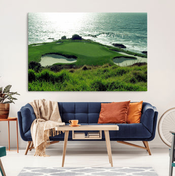 48473947-MGV-CV-36X24-Ocean Golf Course Wall Art – Panoramic Green Fairway Canvas Print, Coastal Golf Landscape Photography Sports Decor for Office, Man
