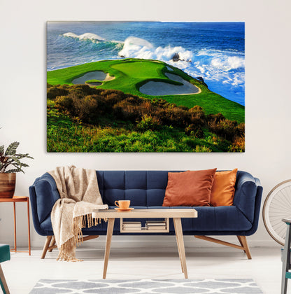 34181847-MGV-CV-36X24-Coastal Golf Course Wall Art – Panoramic Ocean Fairway Canvas Print, Scenic Sports Photography Decor for Office, Man Cave, Living