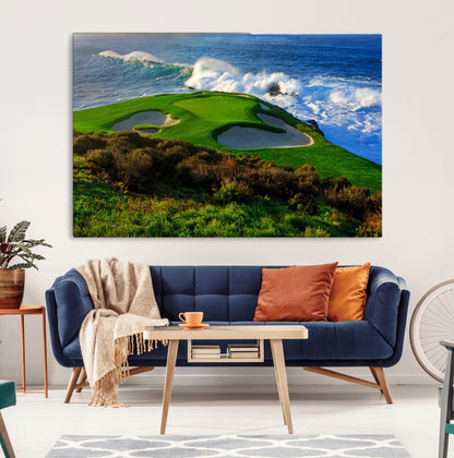 13644055-MGV-CV-36X24-Golf Wall Art – Oceanfront Green Canvas Print, Scenic Coastal Course Photography Decor for Bedroom, Living Room, Office, Sports